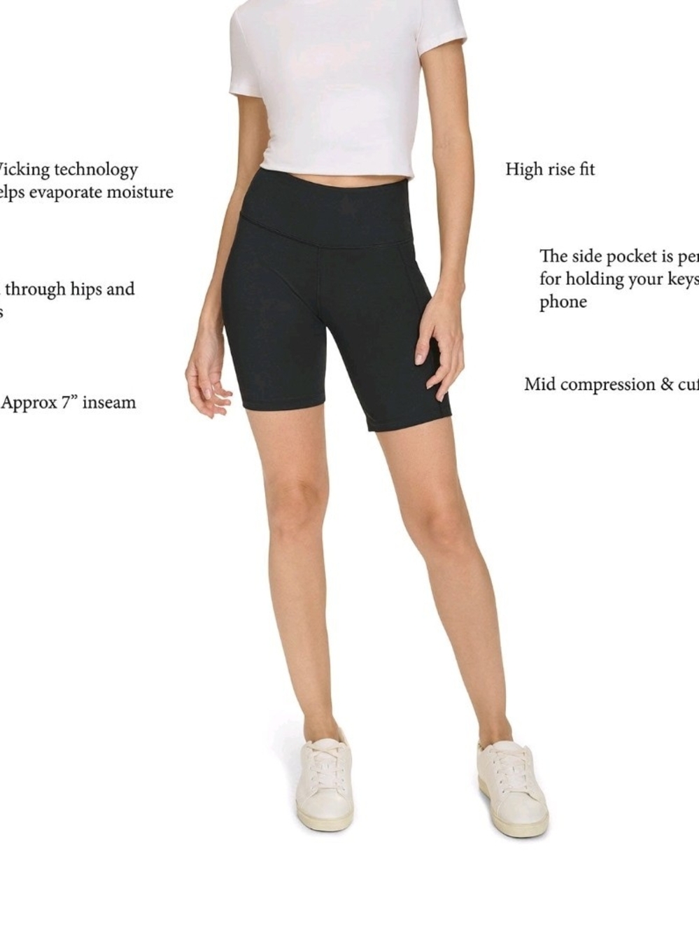 New DKNY Black High-Rise Athletic Bike Shorts with Side Pocket XXL